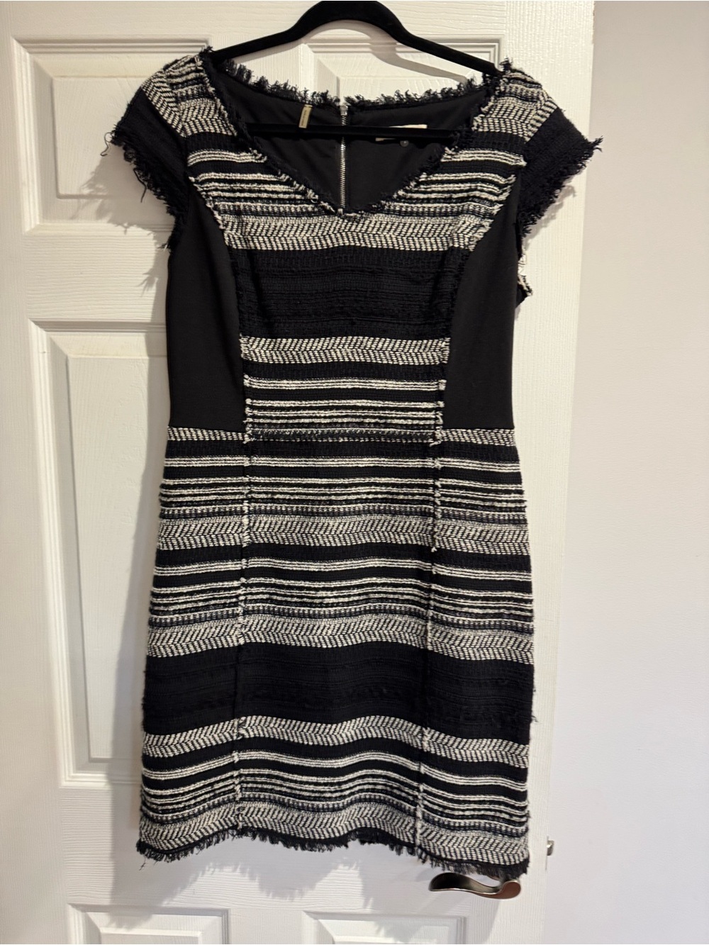 Rebecca Taylor Black & White Striped Tweed Sheath Dress size 12